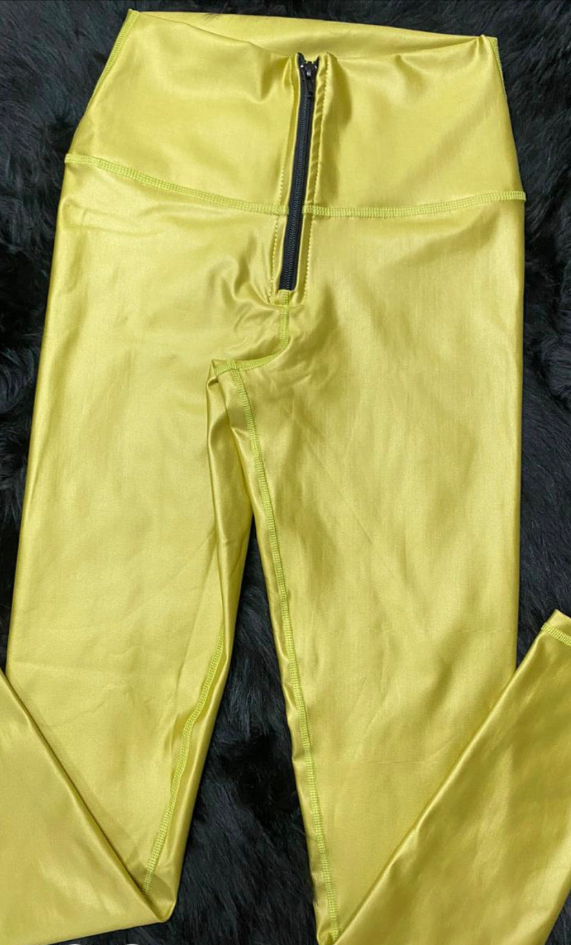 Gold legginsg effect leather with zipper