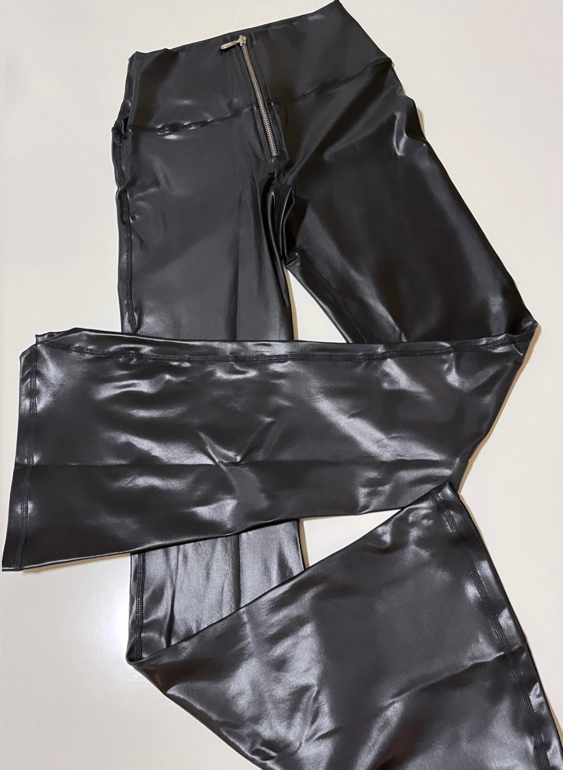 wide boot leather effect leggings with zipper