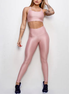 pastel pink color leggings effect leather basic